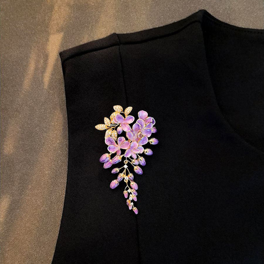 Purple Flower Brooch – Luxury Crystal Floral Statement Pin for Women