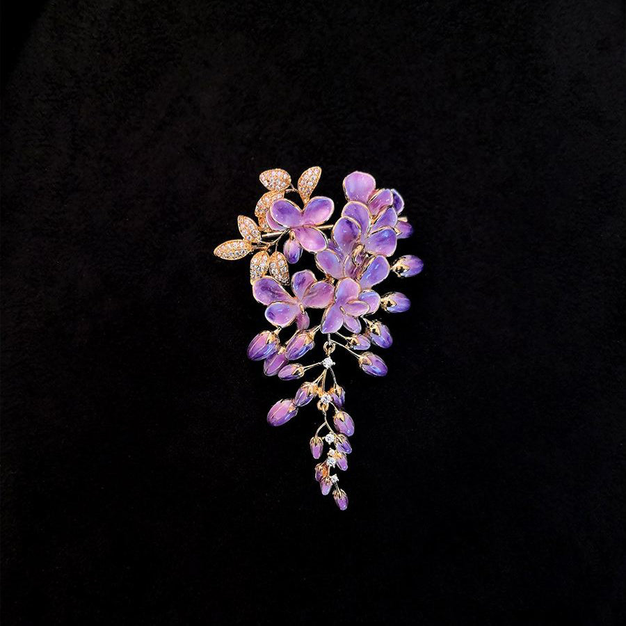 Purple Flower Brooch – Luxury Crystal Floral Statement Pin for Women