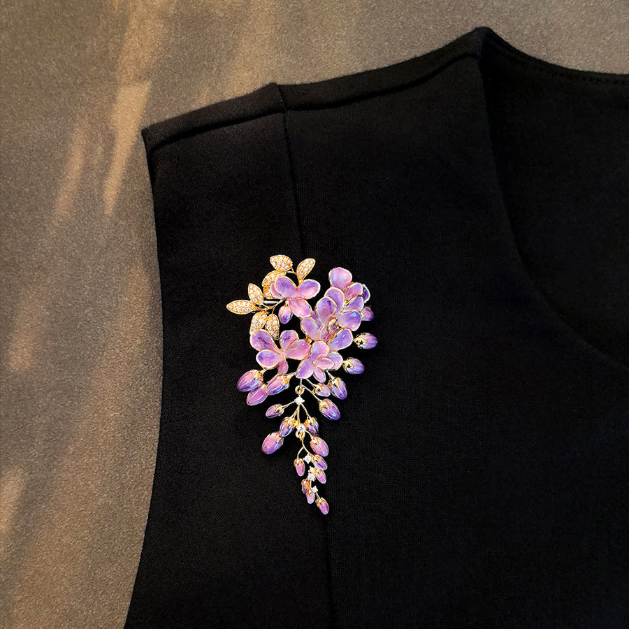Purple Flower Brooch – Luxury Crystal Floral Statement Pin for Women