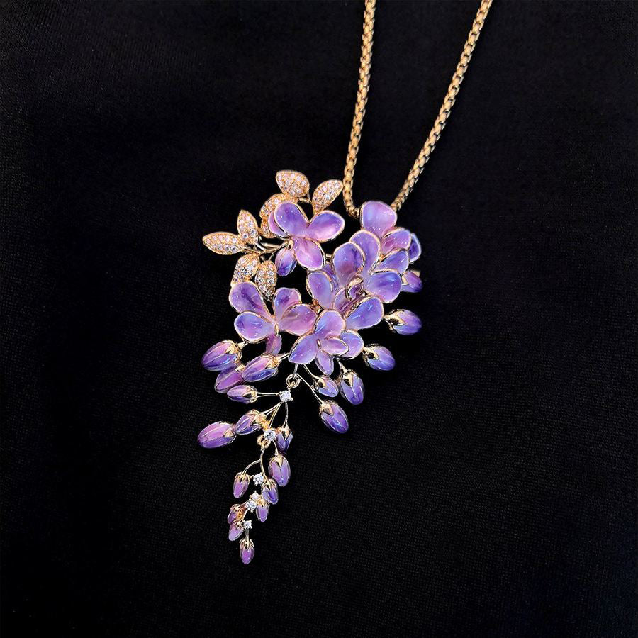 Purple Flower Brooch – Luxury Crystal Floral Statement Pin for Women