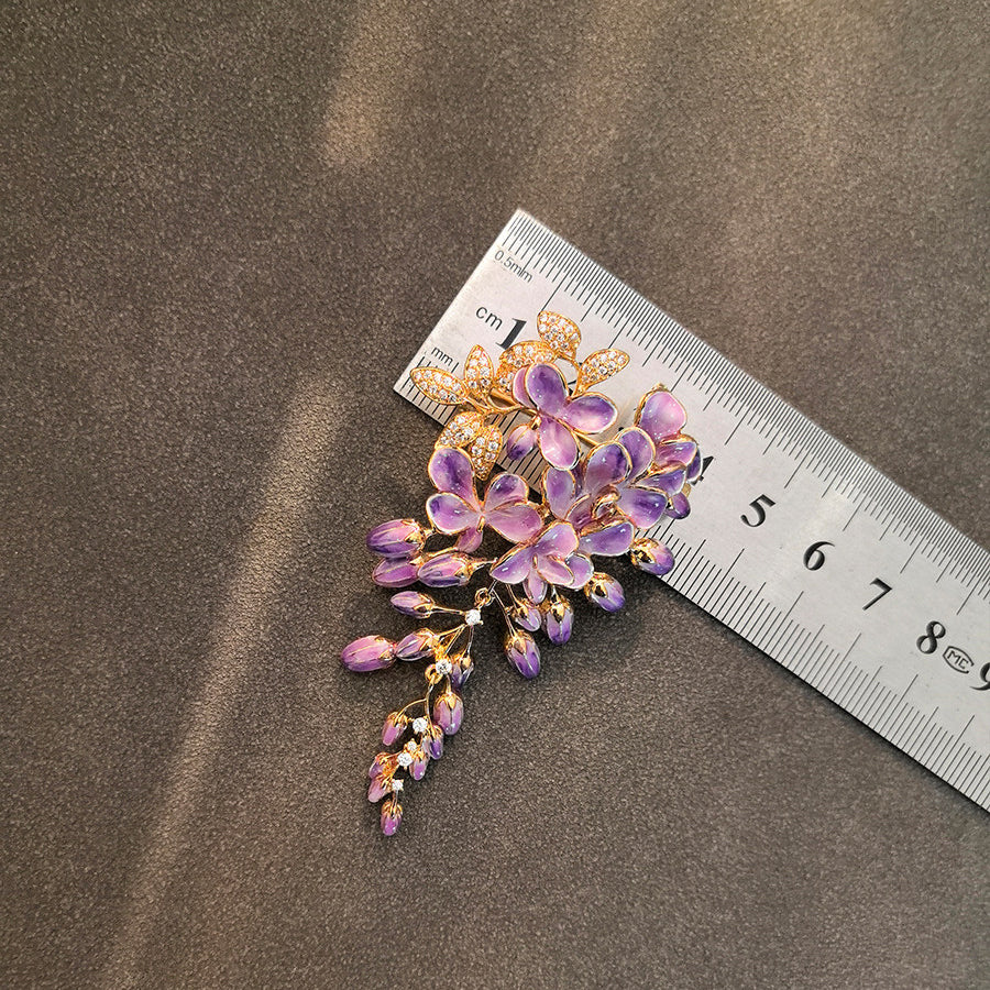 Purple Flower Brooch – Luxury Crystal Floral Statement Pin for Women