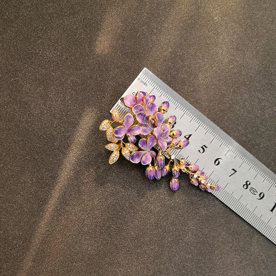 Purple Flower Brooch – Luxury Crystal Floral Statement Pin for Women