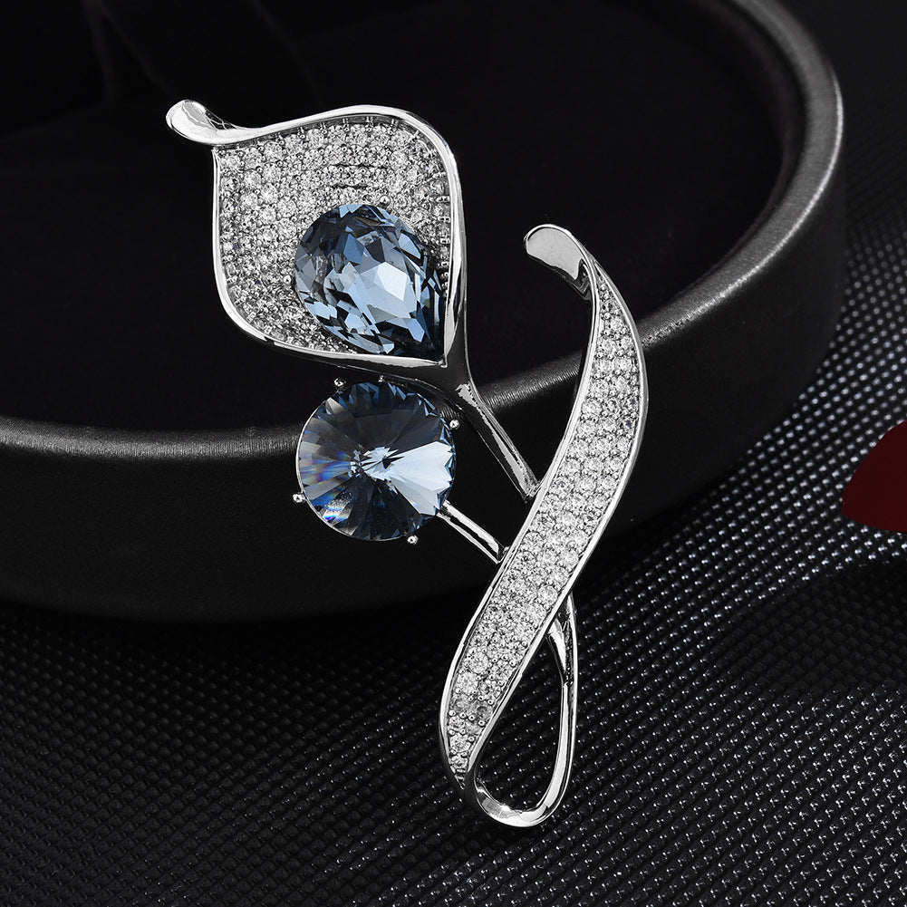 Korean version of fashion zircon women's high-end suit flower corsage simple pin coat accessories calla lily brooch accessories