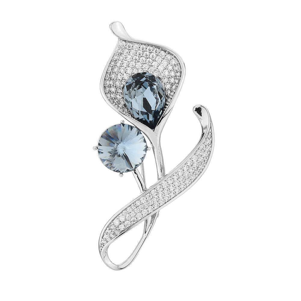 Korean version of fashion zircon women's high-end suit flower corsage simple pin coat accessories calla lily brooch accessories