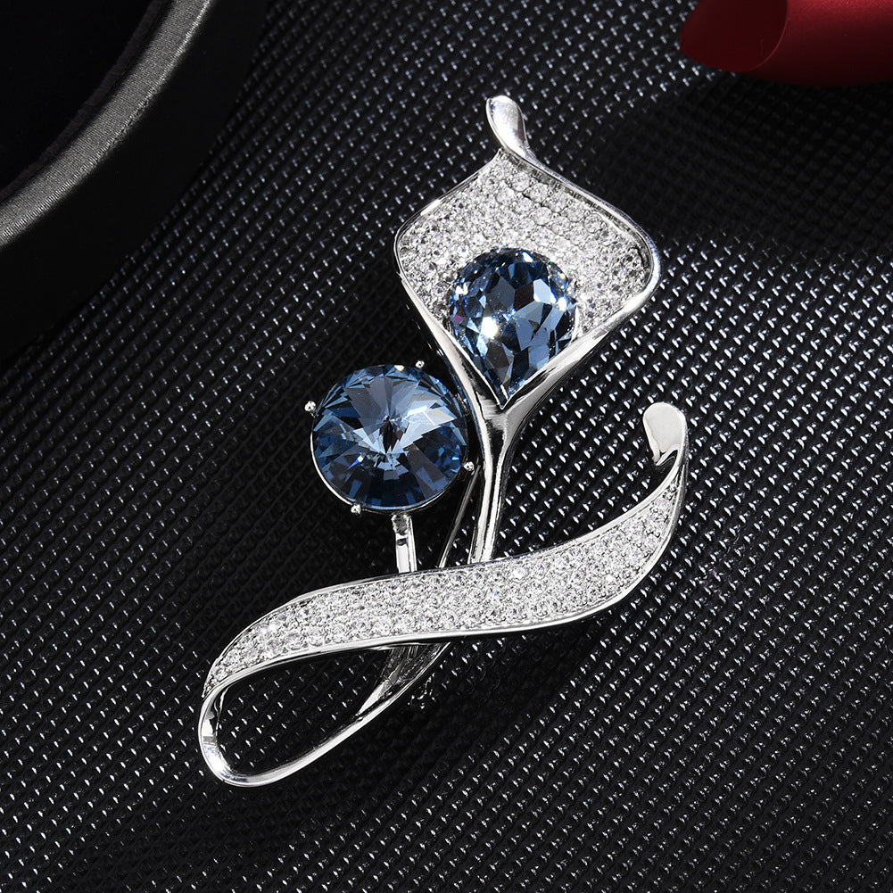 Korean version of fashion zircon women's high-end suit flower corsage simple pin coat accessories calla lily brooch accessories