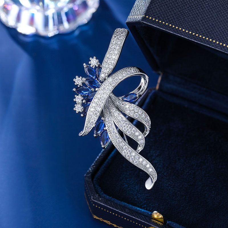 Vintage Blue Crystal Floral Brooch Pin for Women – Elegant Dress & Coat Accessory