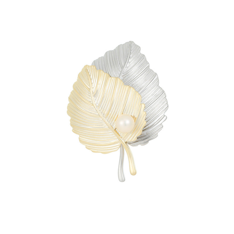Unisex suit neckline accessories pin trendy simple fashion temperament niche design sense two-color leaf brooch