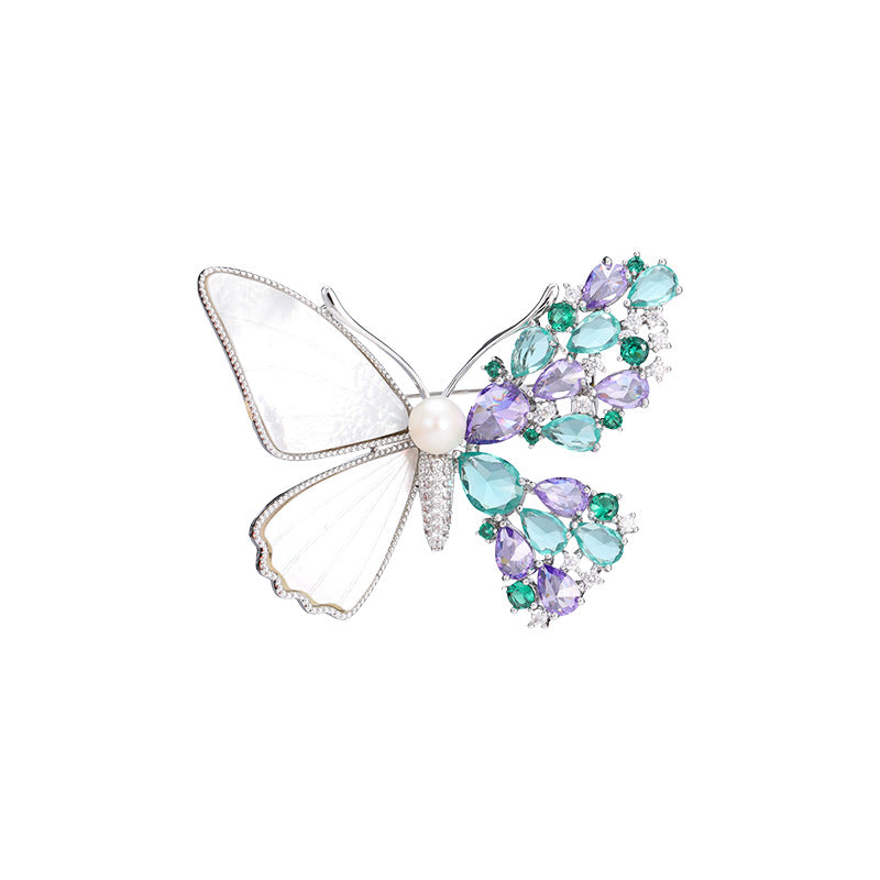 Natural Mother Shell Freshwater Pearl Butterfly Crystal Brooch High-end Design Brooch Elegant Suit Fashion Accessories