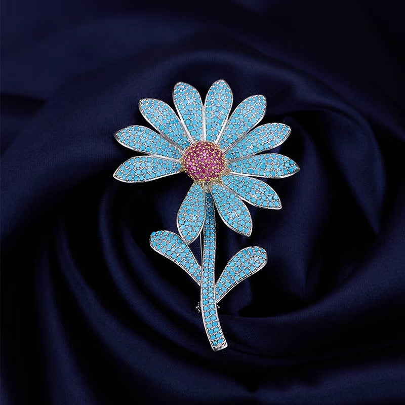 Light luxury high-end zircon daisy brooch female sunflower high-end luxury versatile clothes corsage pin accessories