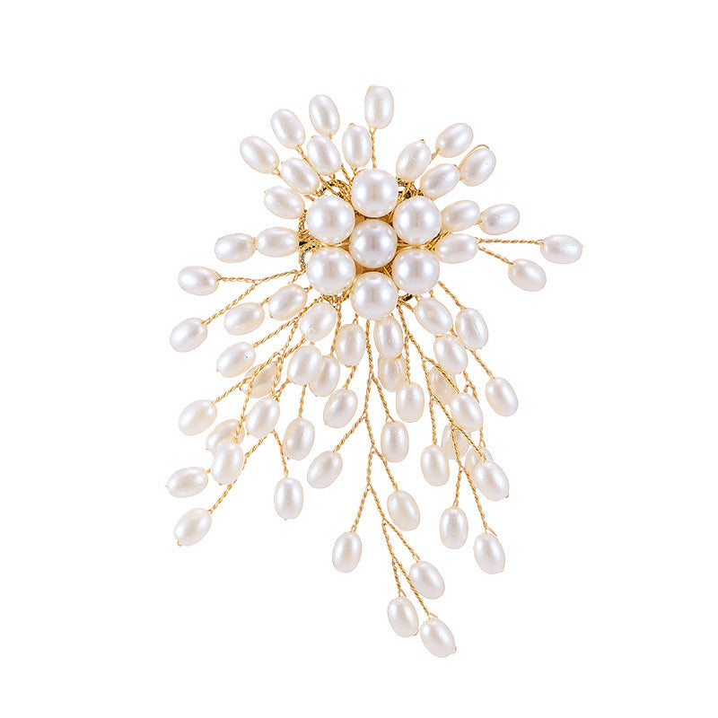 High-end light luxury handmade pearl fireworks brooch women's exquisite luxury temperament pin coat jacket clothing accessories