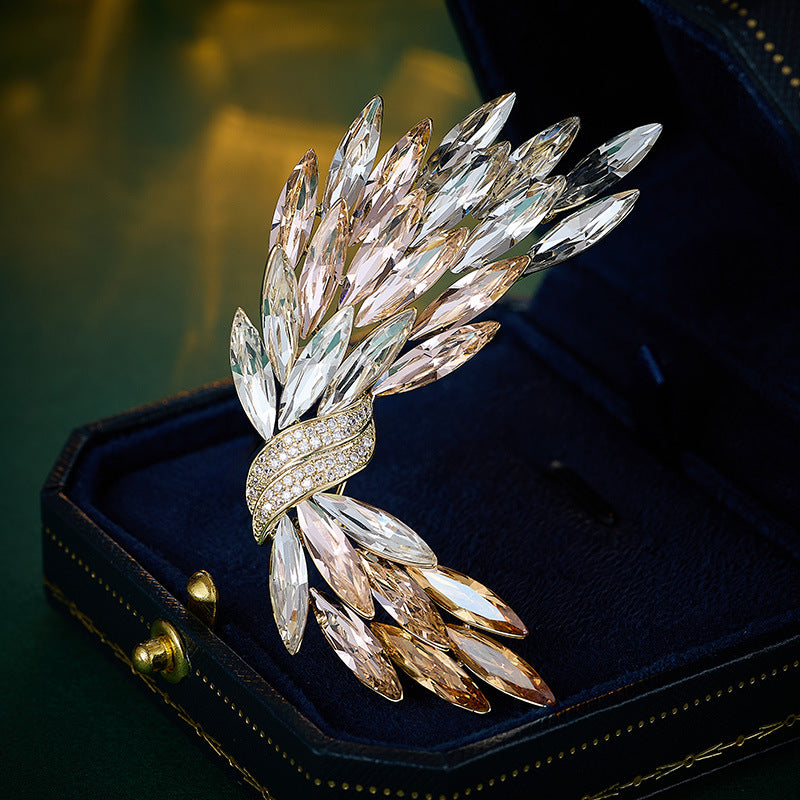 Luxury high-end wheat ear crystal brooch high-end elegance gradual change color snowflake pin gift commemorative coat corsage