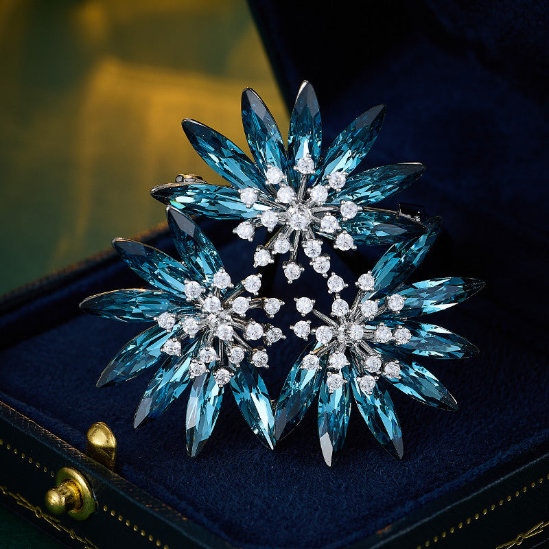 Luxury high-end wheat ear crystal brooch high-end elegance gradual change color snowflake pin gift commemorative coat corsage