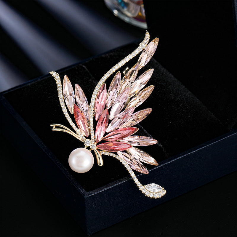 Luxury high-end wheat ear crystal brooch high-end elegance gradual change color snowflake pin gift commemorative coat corsage