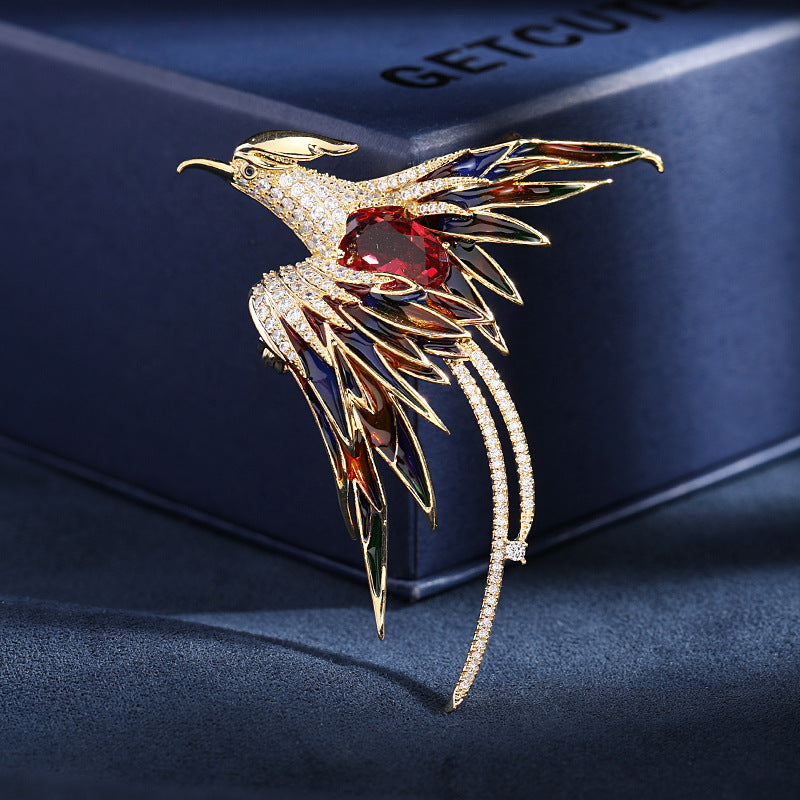 Light luxury high-end Chinese style phoenix brooch women's elegant temperament coat corsage accessories 2022 autumn and winter new clothing