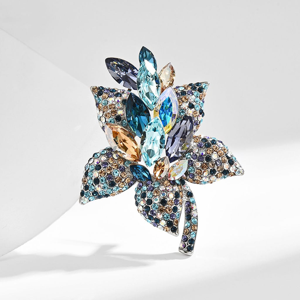 High-grade European and American light luxury heavy industry bouquet brooch crystal colored diamond zircon elegant fashion flower brooch accessories wholesale