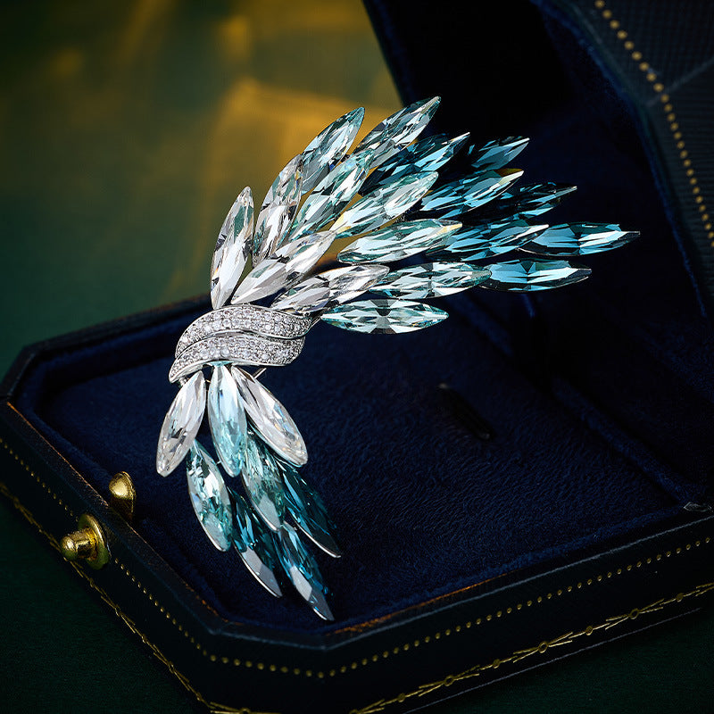 Luxury high-end wheat ear crystal brooch high-end elegance gradual change color snowflake pin gift commemorative coat corsage