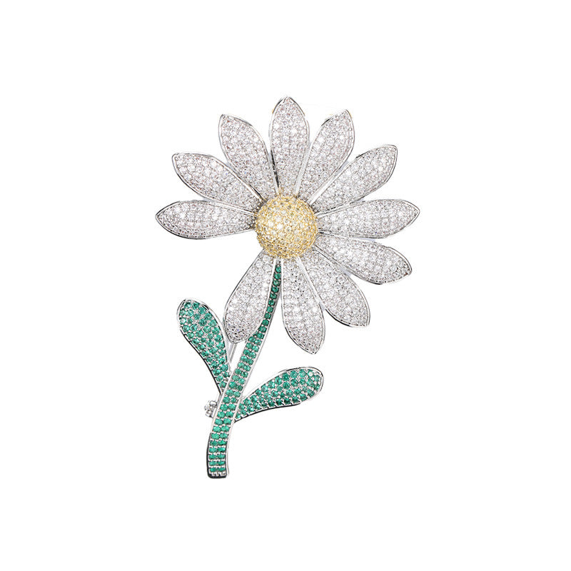 Light luxury high-end zircon daisy brooch female sunflower high-end luxury versatile clothes corsage pin accessories