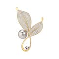 Light luxury copper micro-inlaid zircon caramel gray pearl leaf brooch brooch brooch anti-light buckle light luxury high-end brooch hair