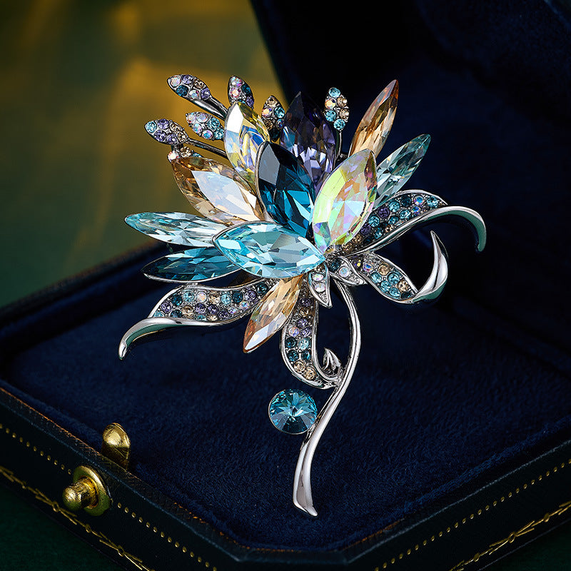 Luxury high-end wheat ear crystal brooch high-end elegance gradual change color snowflake pin gift commemorative coat corsage
