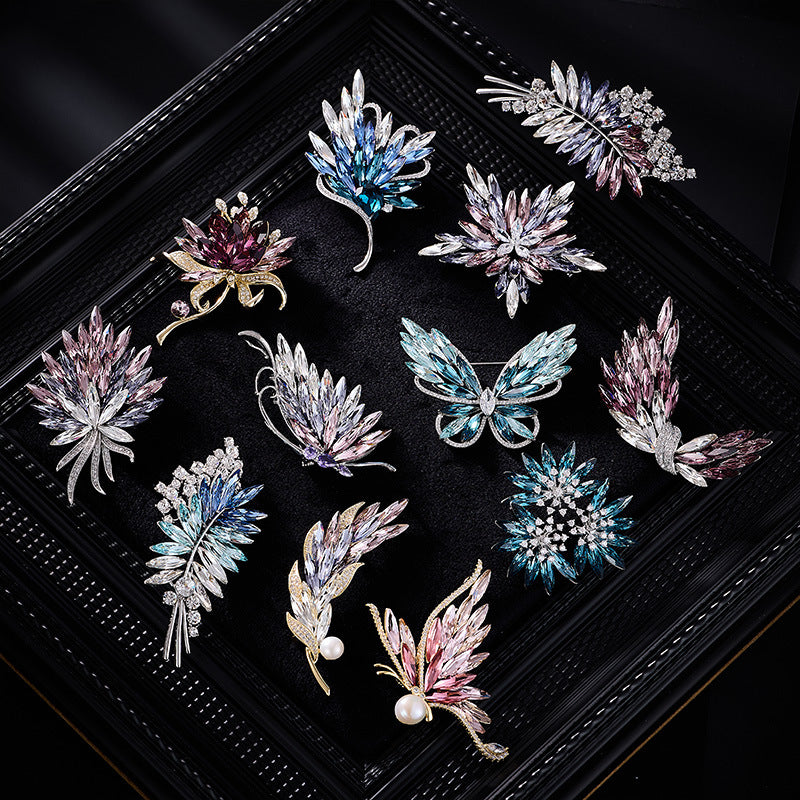 Luxury high-end wheat ear crystal brooch high-end elegance gradual change color snowflake pin gift commemorative coat corsage