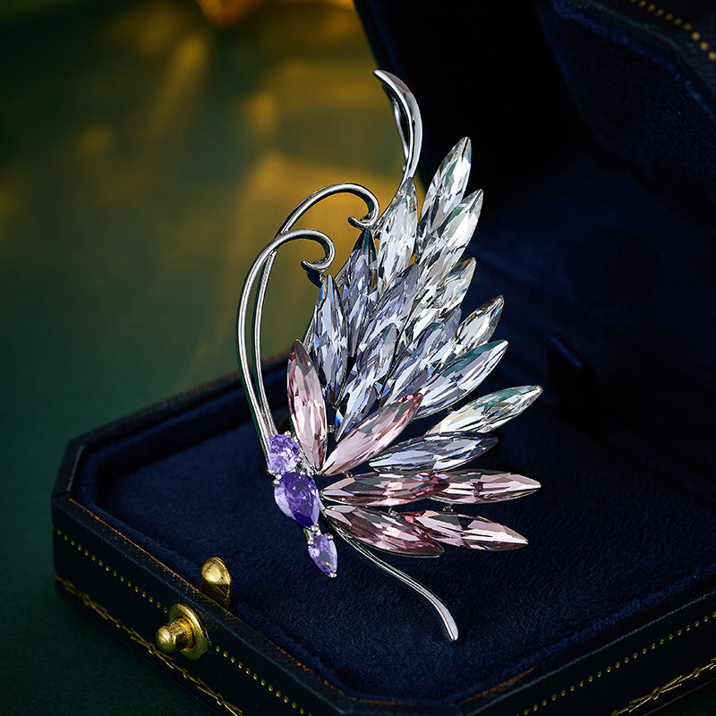 Luxury high-end wheat ear crystal brooch high-end elegance gradual change color snowflake pin gift commemorative coat corsage