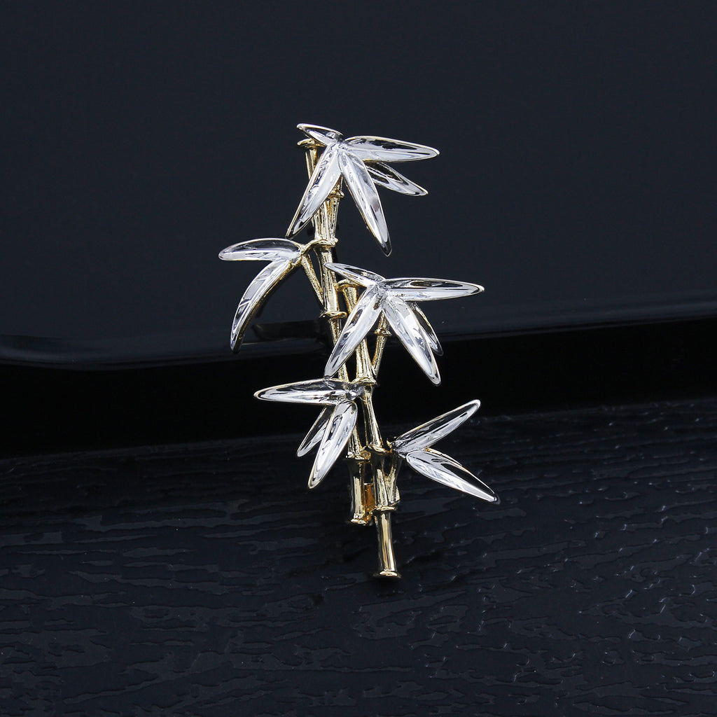 Chinese style bamboo brooch women's high-end sense men's two-color real gold electroplating high-end brooch pin niche accessories