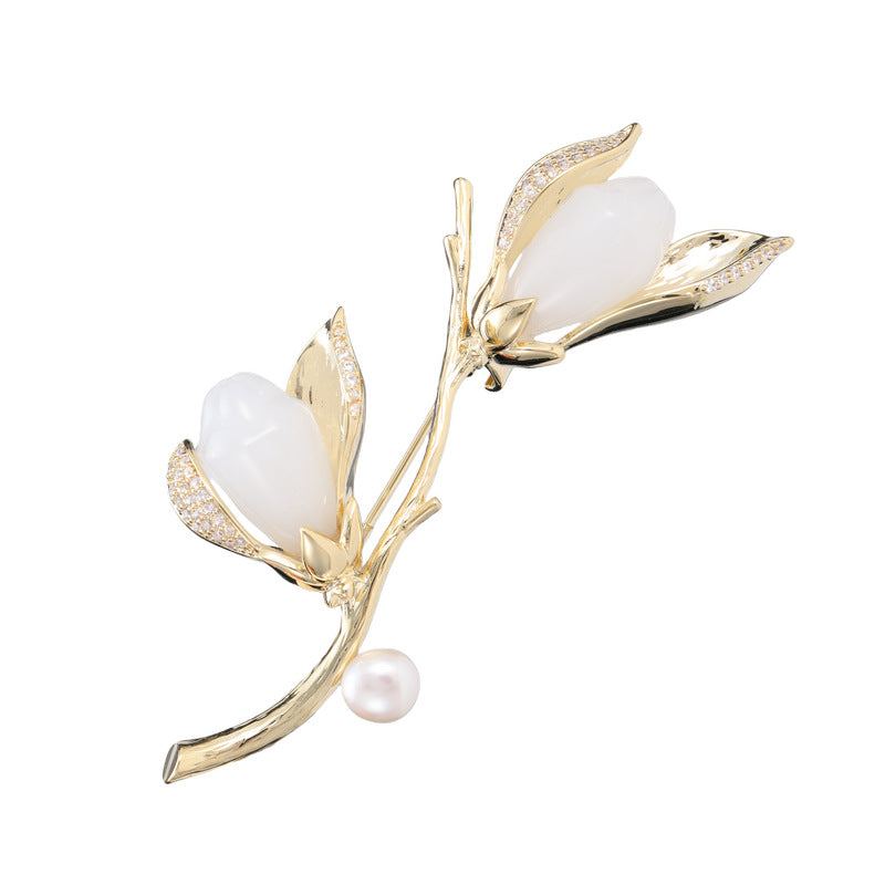 National style classical magnolia brooch high-end sense light luxury women's coat temperament pin new Chinese high-end exquisite corsage
