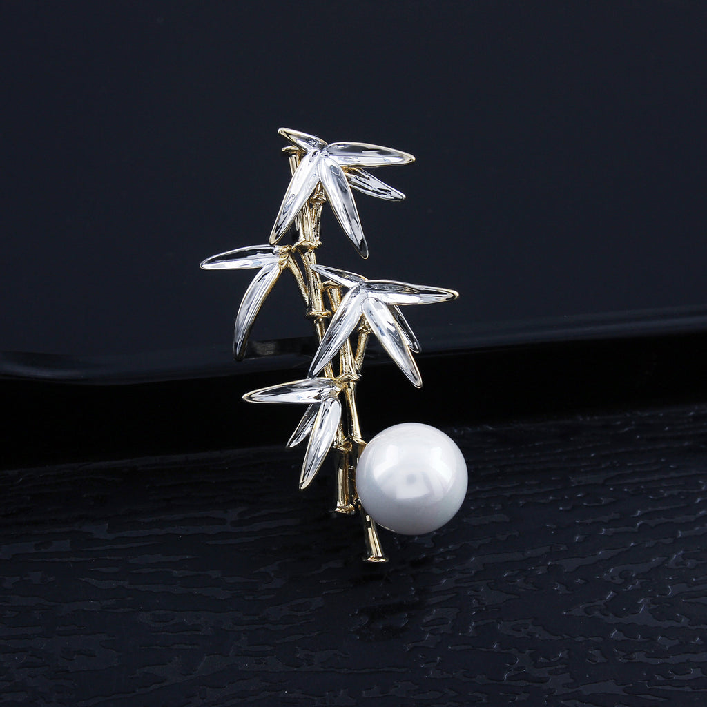 Chinese style bamboo brooch women's high-end sense men's two-color real gold electroplating high-end brooch pin niche accessories