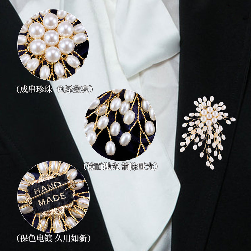 High-end light luxury handmade pearl fireworks brooch women's exquisite luxury temperament pin coat jacket clothing accessories