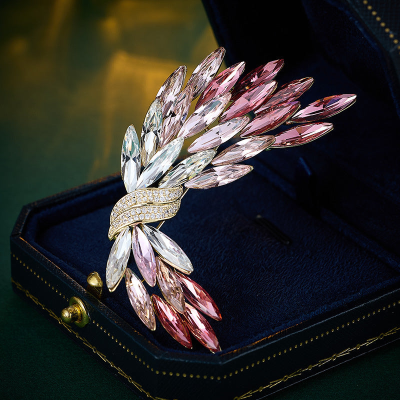 Luxury high-end wheat ear crystal brooch high-end elegance gradual change color snowflake pin gift commemorative coat corsage