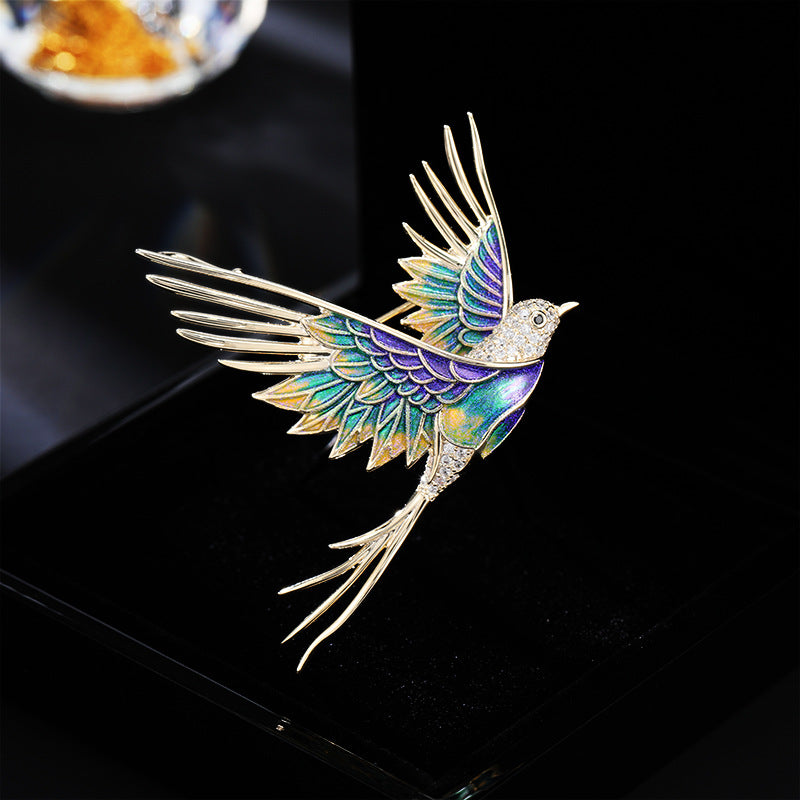 National style enamel brooch painted bird high-end exquisite pin buckle niche design coat versatile pin women