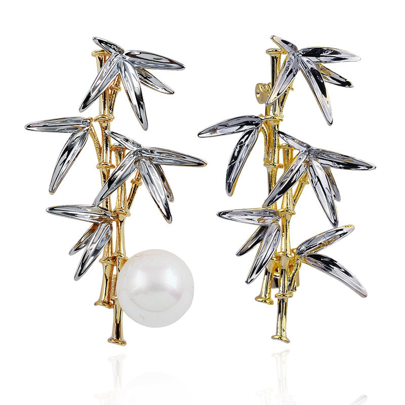 Chinese style bamboo brooch women's high-end sense men's two-color real gold electroplating high-end brooch pin niche accessories