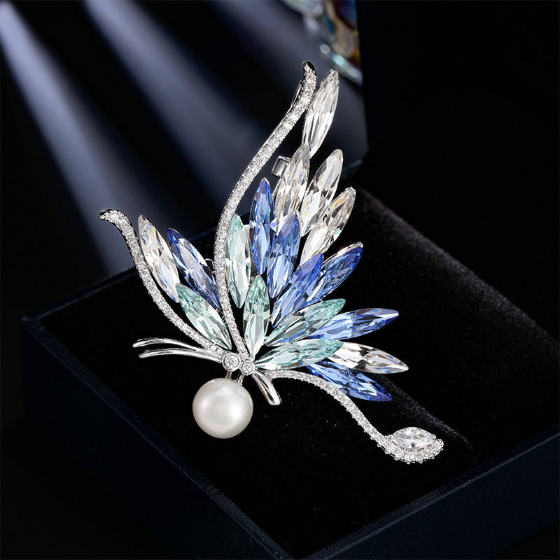 Luxury high-end wheat ear crystal brooch high-end elegance gradual change color snowflake pin gift commemorative coat corsage