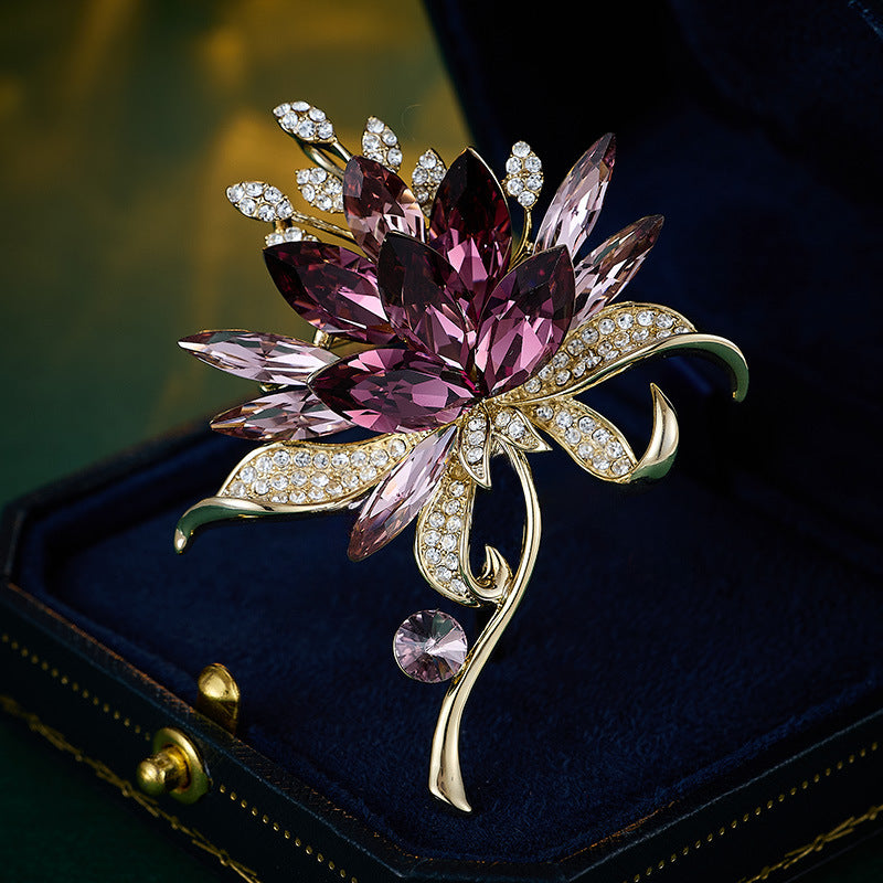 Luxury high-end wheat ear crystal brooch high-end elegance gradual change color snowflake pin gift commemorative coat corsage