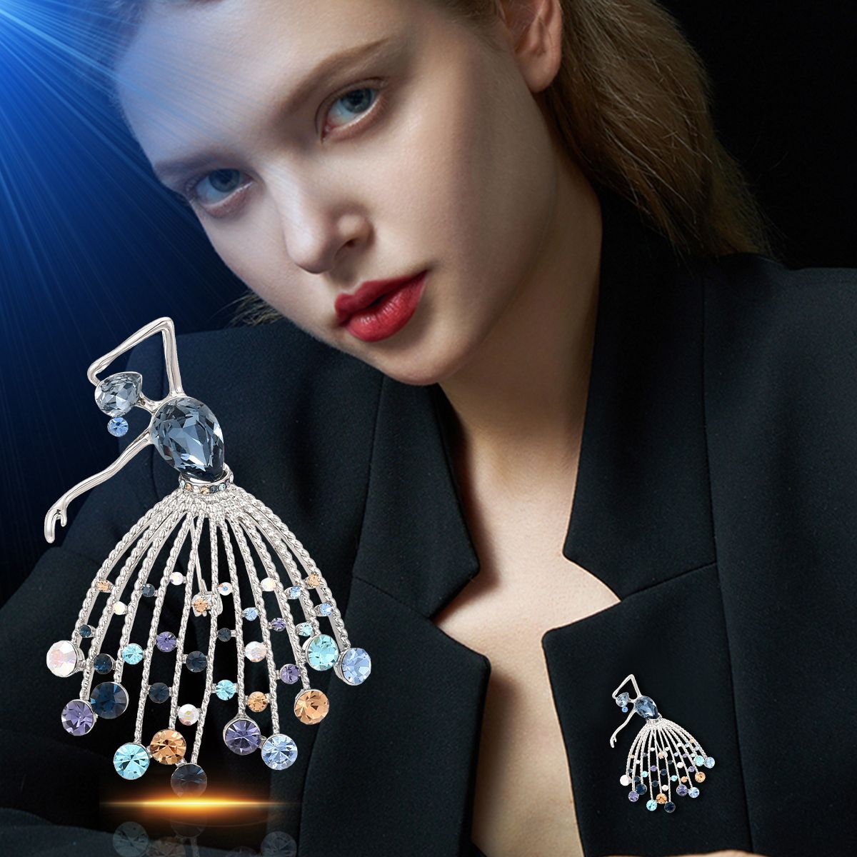 New design sense, elegant temperament, exquisite luxury, sweet and fresh dancer brooch, anti-light accessories, one piece of hair generation