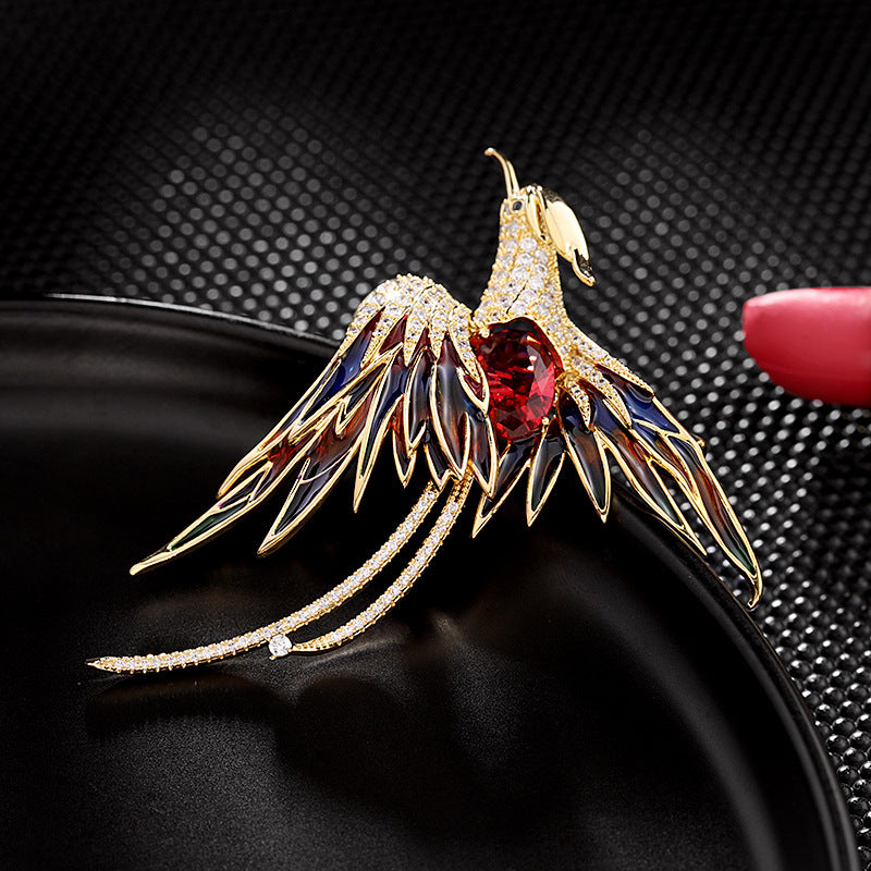 Light luxury high-end Chinese style phoenix brooch women's elegant temperament coat corsage accessories 2022 autumn and winter new clothing