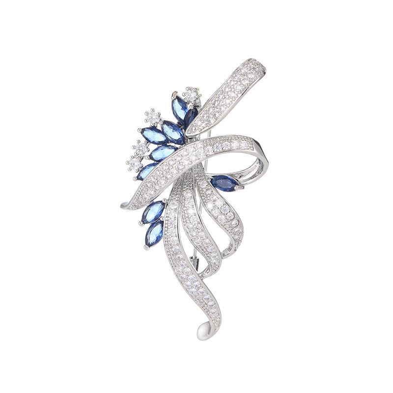 European and American high-end exquisite ribbon sapphire blue brooch female corsage elegant suit pin banquet dress atmospheric pin