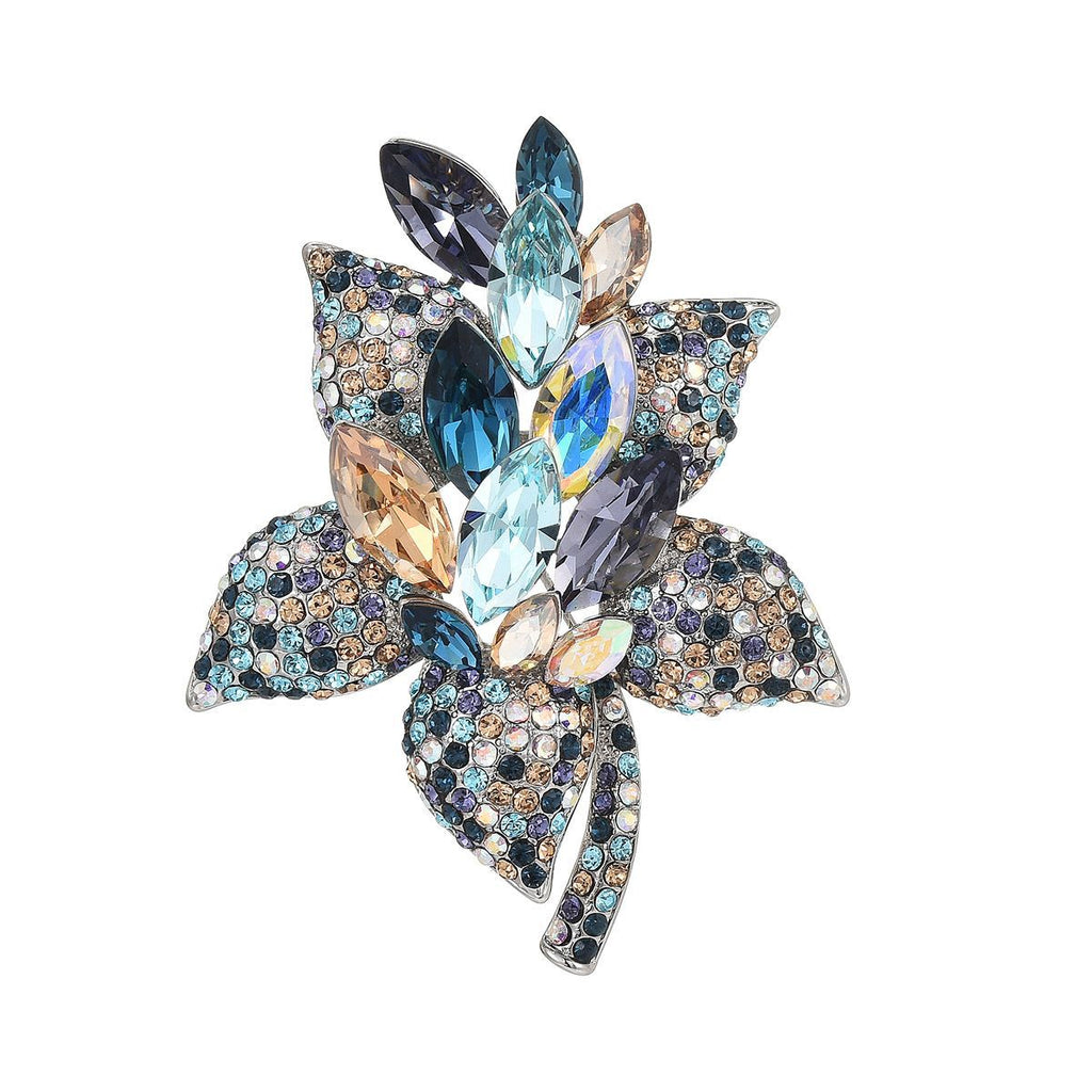 High-grade European and American light luxury heavy industry bouquet brooch crystal colored diamond zircon elegant fashion flower brooch accessories wholesale