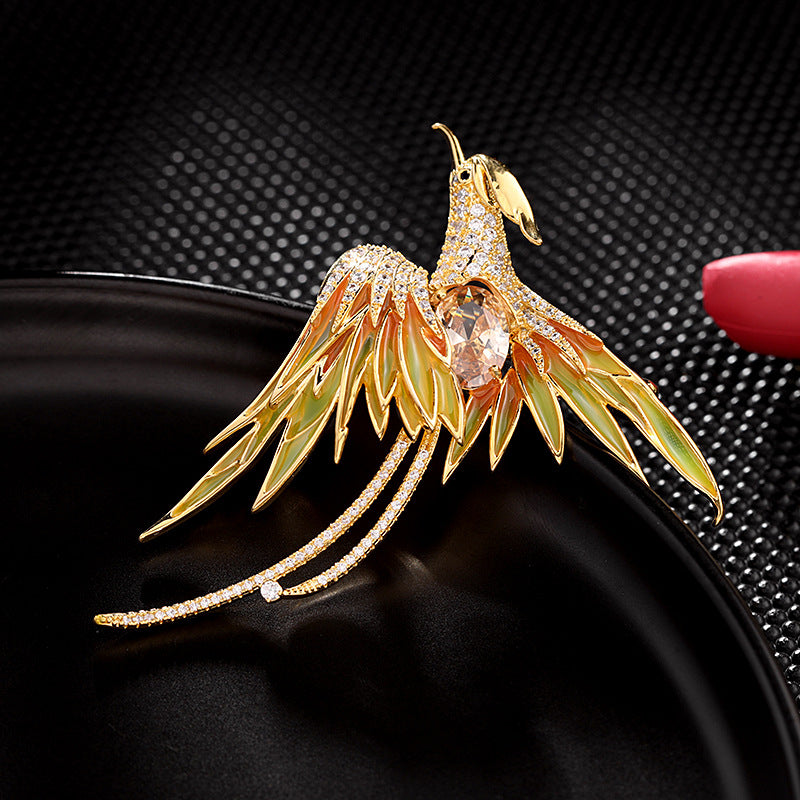 Light luxury high-end Chinese style phoenix brooch women's elegant temperament coat corsage accessories 2022 autumn and winter new clothing