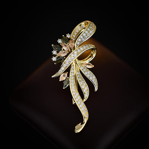 European and American high-end exquisite ribbon sapphire blue brooch female corsage elegant suit pin banquet dress atmospheric pin