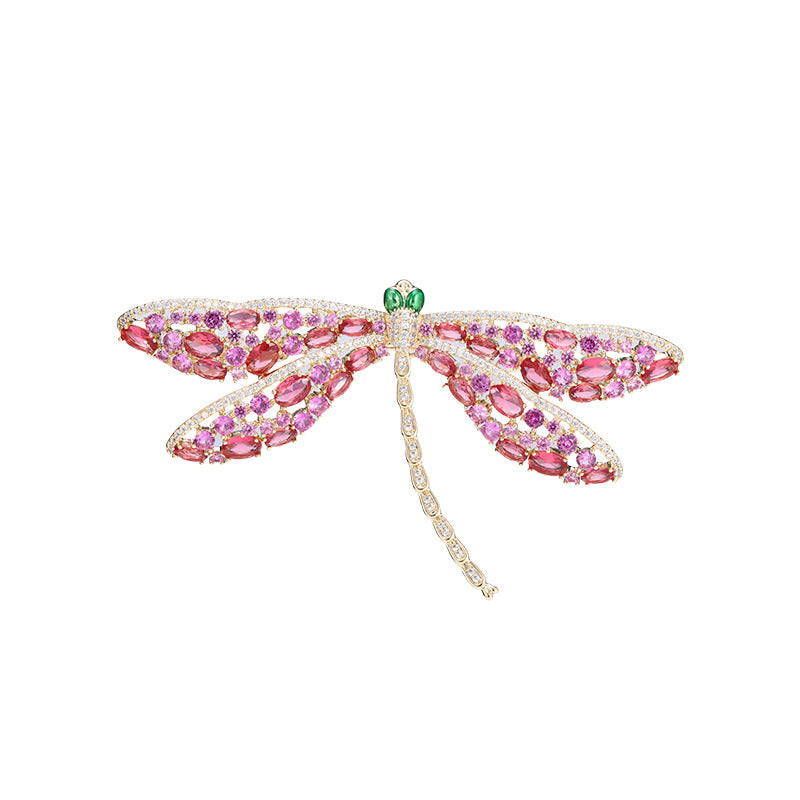 Retro high-end exquisite dragonfly brooch, high-end sense, light luxury creative diamond-encrusted brooch, three-dimensional insect suit, pin woman
